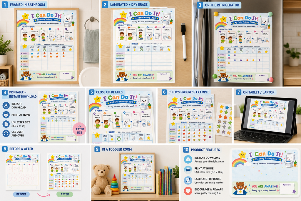 Potty Training Chart Printable | Potty Reward Chart for Toddlers | Toilet Training Tracker | Kids Sticker Chart | Instant Download PDF