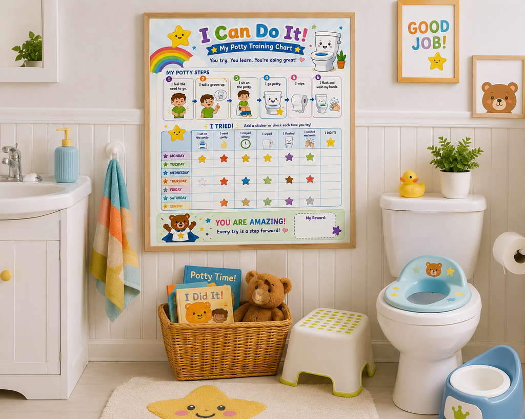 Potty Training Chart Printable | Potty Reward Chart for Toddlers | Toilet Training Tracker | Kids Sticker Chart | Instant Download PDF